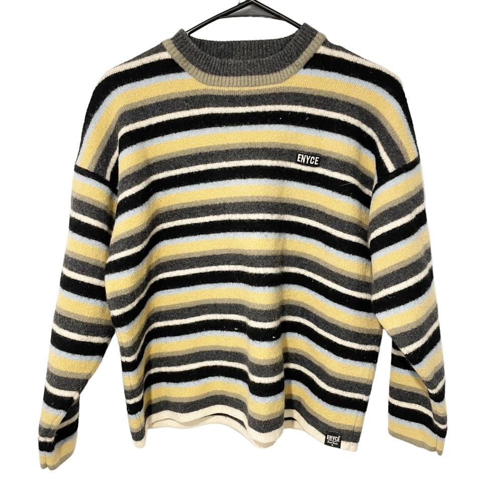 Enyce Vintage Size XL 100%‎ Wool Multi Color Stripe Crewneck Pullover Sweater